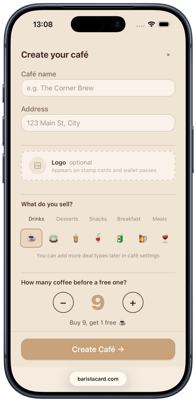 Create cafe form