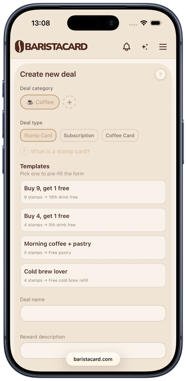 Deal creation form with type selector