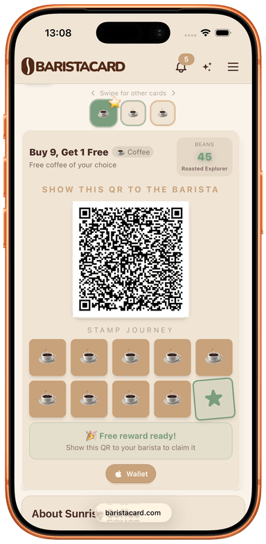 Customer stamp card with QR code
