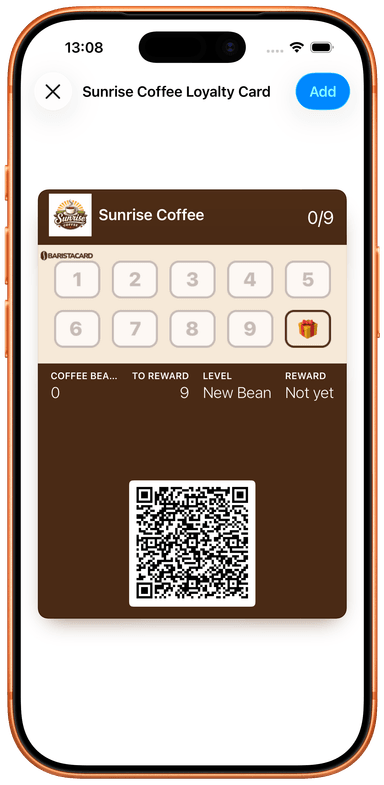 Wallet card showing Coffee Beans balance